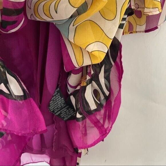 Nicole Miller Wms L Retro Colorful Print Blouse Flounce Hem W/ Cami Boho Peasant - Picture 6 of 10